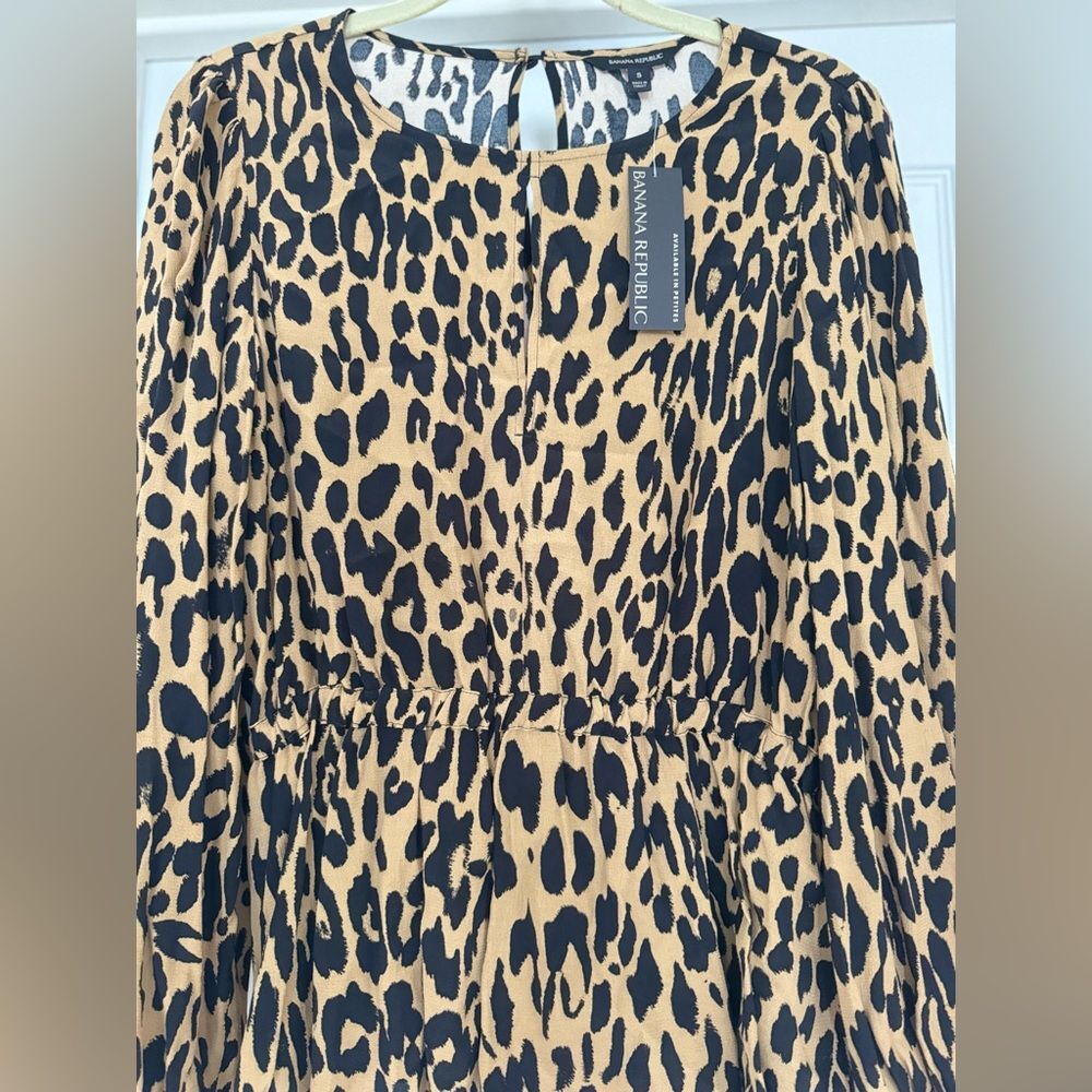 NWT Banana Republic Animal Print Peplum Blouse Brown & Black Sz S - Picture 2 of 11